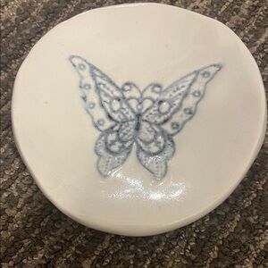 Elegant White and Blue Butterfly Ceramic Plate